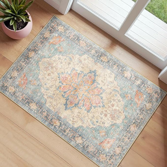 RELEANY Area Rugs 2'x4' Kitchen Rugs Entry Rug Small Rugs for Entryway Kitchen Bathroom Door Mat Indoor Entrance,Washable Non Slip, Blue Orange Red
