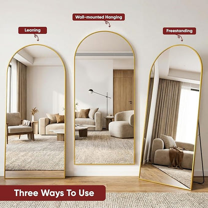 Antok Full Length Floor Mirror Arched Standing Mirror with Aluminum Frame - Freestanding Wall Mount Leaning Body Mirror for Bedroom Living Room Entryway, 76" L x 34" W, Gold