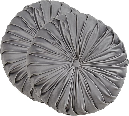 SARO LIFESTYLE Round Velvet Pintucked Poly Filled Throw Pillow (Set of 2)