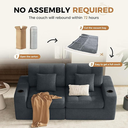 80" Boneless Loveseat Sofa in a Box,No Assembly Required Comfy Deep Seat Cloud Couch,Modern Small Couches for Living Room, Bedroom,Apartment,Dark Grey 1 PCS