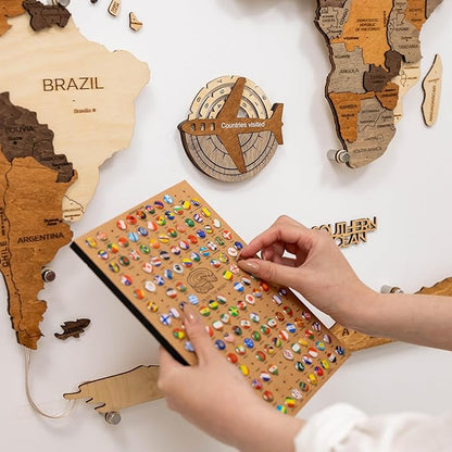 Enjoy The Wood 3D Wooden World Map Wall Art - Large Travel Map with Pins for Art Decor - Decorative Map of the World for Home, Office - Travel Wall Art Housewarming Gift Idea (Travel Tracker, Pins, Unframed)