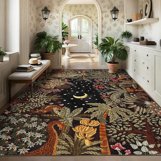 GarveeHome 5x7 Jungle Area Rug Washable Rugs for Living Room Bedroom, Soft Low Pile Non Slip Accent Floor Mat Animal Print Throw Rug Indoor Carpet Dining Room Playroom