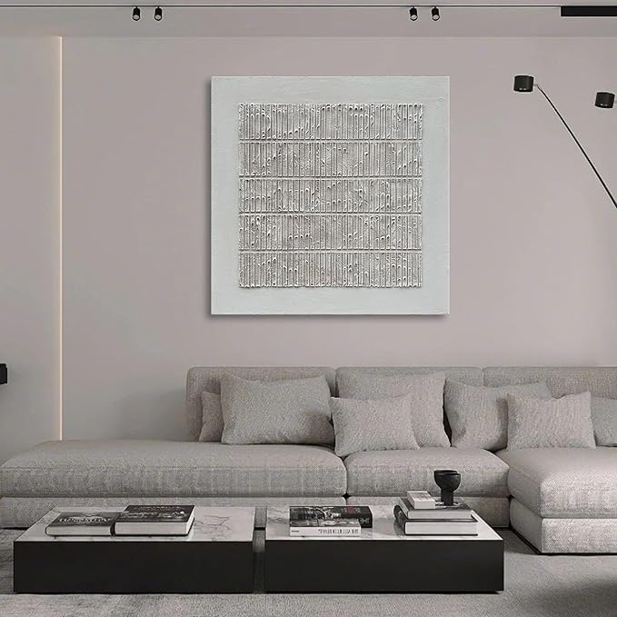 NANKAI Art 44x44 Inches Hand-painted white texture Abstract art Oil painting Contemporary Minimalist art home Living room Office Corridor wall Decoration Oil Painting