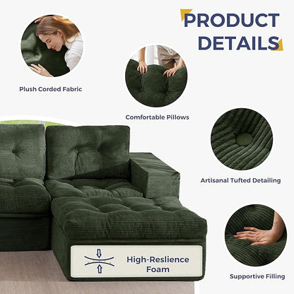 MAXYOYO Modular Sectional Sofa with Ottoman and Loveseat, Cloud Boneless Couch with Layered Cushion, Flexible Module Combination Sofa for Living Room, No Assembly Required,Dark Green