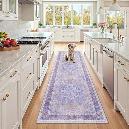 RELEANY Area Rugs 2'6"x8' Runner Rug Non Slip Washable for Kitchen Hallway Bedroom Beside Laundry Room Bathroom Rug, Floor Carpet, Light Purple Brown