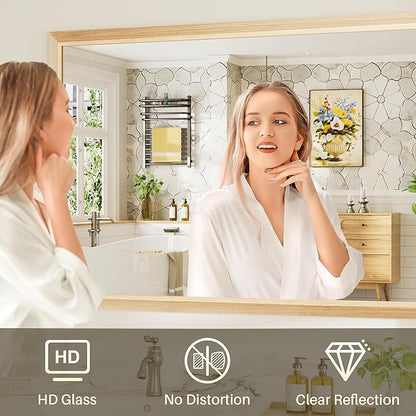 55x36 Inch Bathroom Mirror for Wall, Anti-Rust Oak Wood Grain Metal Framed Bathroom Mirrors for Over Sink,Rectangler Mirrors for Bathroom Vanity, Farmhouse, Bedroom, Living Room, Entryway Decor