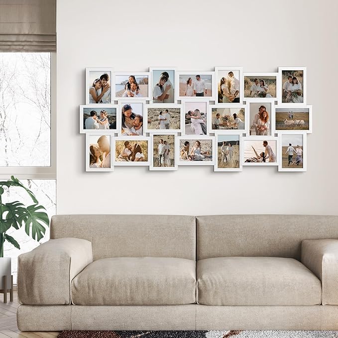J.M.Deco Collage Picture Frames 21-Opening for Wall Decor, Reunion Friends Family Picture Frame Set, 4 x 6 Photo Frames Collage for Living Room Bedroom, Wedding Gift, White