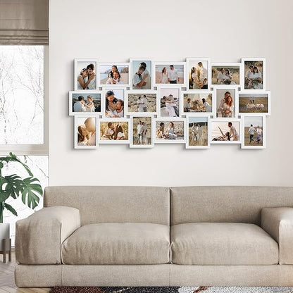 J.M.Deco Collage Picture Frames 21-Opening for Wall Decor, Reunion Friends Family Picture Frame Set, 4 x 6 Photo Frames Collage for Living Room Bedroom, Wedding Gift, White