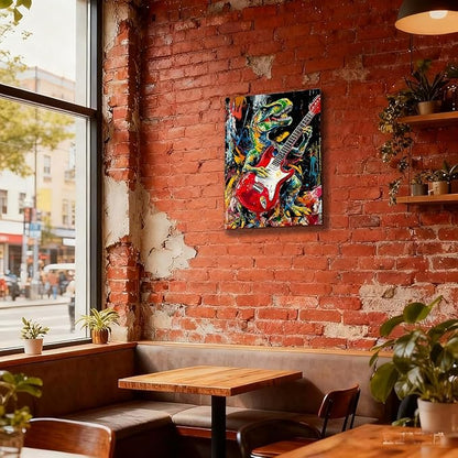 12x16 Graffiti Rock Music T-Rex Wall Art Modern Abstract Dinosaur Canvas Print Colorful Child Funny Pop Home Decor Bedroom Colorful Kids Wall Posters for Boys Room Bathroom Picture Men Office Room Painting
