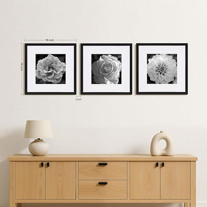 eletecpro Gallery Wall Frame Set of 3, 16x16 Inch Square Black Frames with 12x12 Mat, Scratch-Resistant Finish for Modern Home Decor