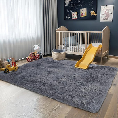 KICHOWUA 3x5 Grey Fluffy Shag Rug for Bedroom Soft Plush Fuzzy Washable Non Slip Carpet, Modern Floor Cozy Furry Shaggy Small Area Rug for Living Room, Kids Baby Boys Girls Nursery Dorm Room