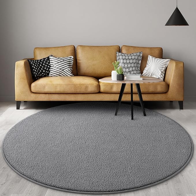 Gifeas Ultra Soft Round Area Rugs for Living Room Bedroom, 4x4 Feet Grey Thickened Memory Foam Modern Indoor Circle Carpets, Non-Slip Comfy Circular Rug for Boys Girls Nursery Room Home Decor