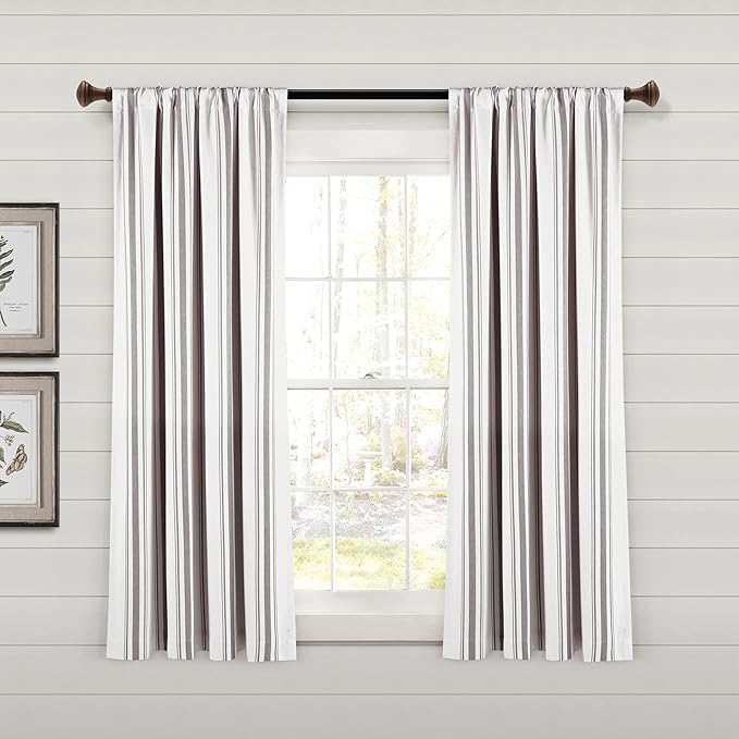 Lush Decor Farmhouse Stripe Yarn Dyed Eco-Friendly Recycled Cotton Window Curtain Panel Pair, 42" W x 63" L, Gray - Classic Modern Rustic Charm - Eco Friendly Cotton Fabric