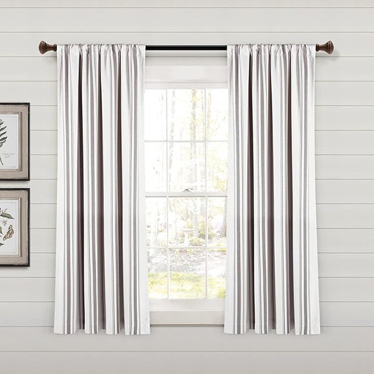 Lush Decor Farmhouse Stripe Yarn Dyed Eco-Friendly Recycled Cotton Window Curtain Panel Pair, 42" W x 63" L, Gray - Classic Modern Rustic Charm - Eco Friendly Cotton Fabric