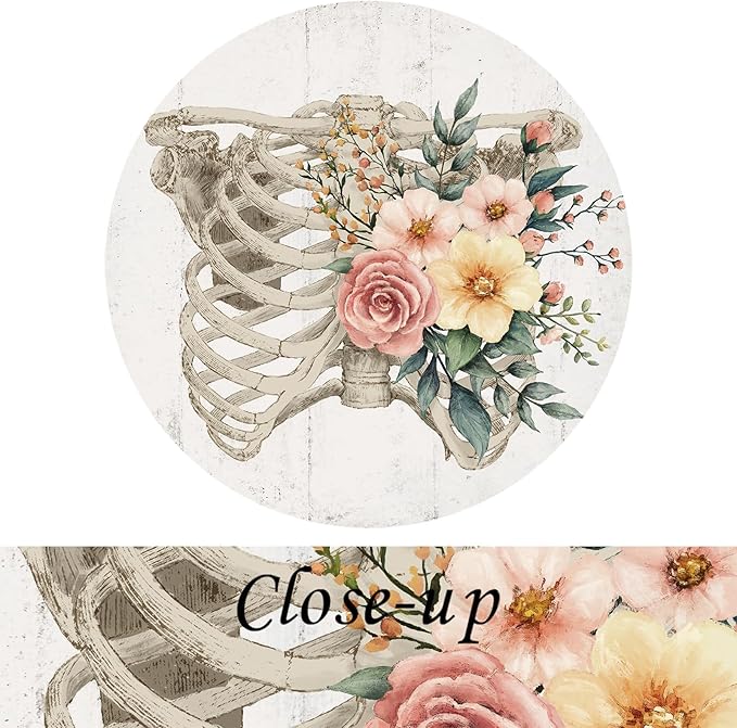 KREATIVE ARTS 4-Piece Vintage Skull Canvas Wall Art Floral Skeleton Anatomy, Gothic Decor for Bedroom, Living Room, or Office, Medical Human Anatomy Halloween Print, Ready to Hang