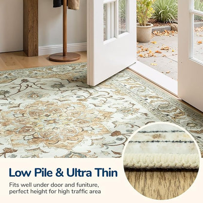 Lessymo Washable Area Rug for Living Room,9x12 Large Rugs with Non-Slip Backing,Soft Boho Carpets for Bedroom Dining Room Nursery Home Office,Light Beige