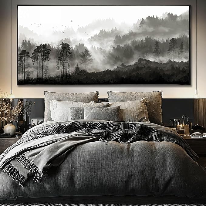 Black and White Framed Wall Art Modern Wall Hanging Decor Forest Print Pictures 40"x86" Large Posters for Living Room Bedroom Artwork