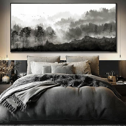 Black and White Framed Wall Art Modern Wall Hanging Decor Forest Print Pictures 40"x86" Large Posters for Living Room Bedroom Artwork