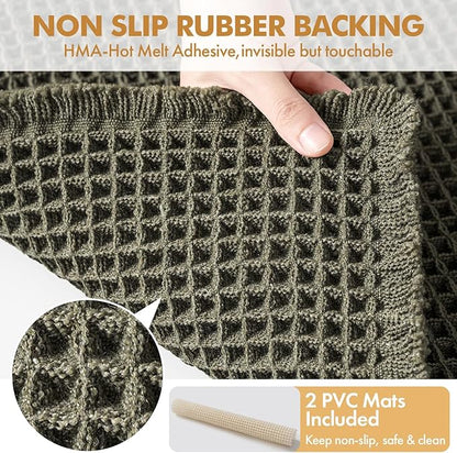 MIULEE Set of 2 Waffle Bathroom Rugs, Super Absorbent Non Slip Bath Rugs, Washable Bath Mats with Tassels, Ultra Soft Rubber Backed Shower Mats for Bathroom Floor, Tub, Green, 18x30 Inch
