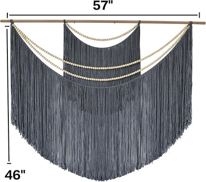 Jakalin Macrame Wall Decir Large Grey Fiber Yarn Wall Art Handmade Craftsmanship Boho Wall Decor Home Room Wall Decor,57" W x 46" L