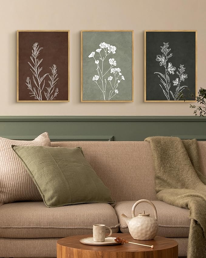 Drsoum Flower Wall Art Vintage Floral Minimalist Wall Hanging Decor Farmhouse Colorful Botanical Prints Artwork for Office Dining Room Hallway 11x14in Natural Framed