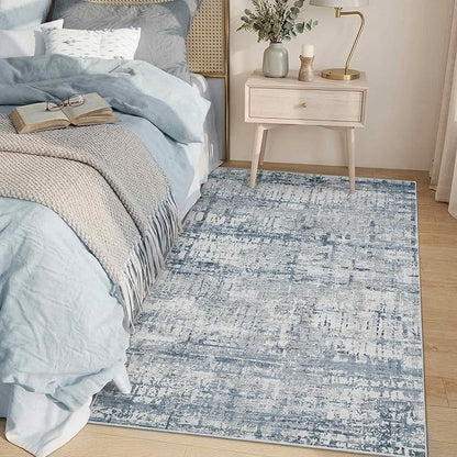 Rugxara 3x5 Washable Entryway Rug, Non Slip Boho Runner Rugs for Hallway, Entrance, Kitchen, Bathroom, Laundry Room, Soft Entryway Carpet, Throw Low Pile Retro Imitation Wool Carpet, Blue Grey