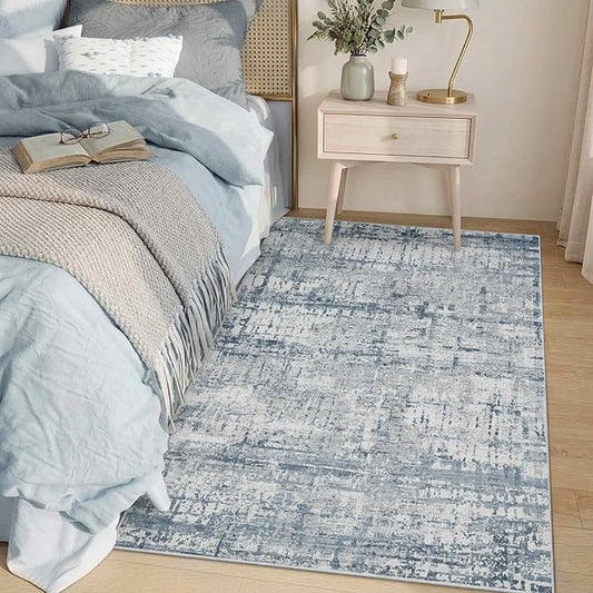 Rugxara 3x5 Washable Entryway Rug, Non Slip Boho Runner Rugs for Hallway, Entrance, Kitchen, Bathroom, Laundry Room, Soft Entryway Carpet, Throw Low Pile Retro Imitation Wool Carpet, Blue Grey