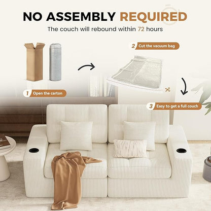 80" Boneless Loveseat Sofa in a Box,No Assembly Required Comfy Deep Seat Cloud Couch,Modern Small Couches for Living Room, Bedroom,Apartment,Beige 1 PCS