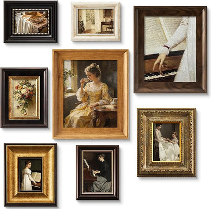 Lineshading 8 Pcs Picture Vintage Gallery Wall Frame Set Antique Resin Picture Frame Collage Including 8x10, 5x7, 4x6 Baroque Victorian for Wall Tabletop Display Ornate Country for Bedroom Living Room