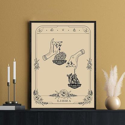 SERIMINO Witchy Framed Wall Art, Libra Tarot Canvas Prints Paintings, Horoscope Dark Academia Home Decor Aesthetic, 12X16inch Gothic Wall Decor for Room