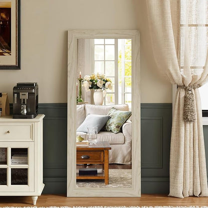 Syndra Modern Full Length Mirror Wood Frame, 56x20'' Large Floor Mirror with HD Tempered Glass & Wall Mount, Rectangular Standing Mirror for Bedroom, Living Room, Entryway, Farmhouse(Grey White Oak)