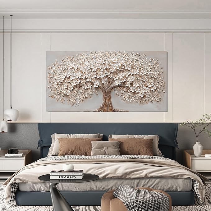 Canvas Wall Art Decor Prints Botanical Wall Art Pictures for Living Room Canvas Art Wall Decor Tree of Life Wall Art Decor Modern Large White Wall Art Prints Artwork for Walls Bedroom Office Decor 24" X 48"