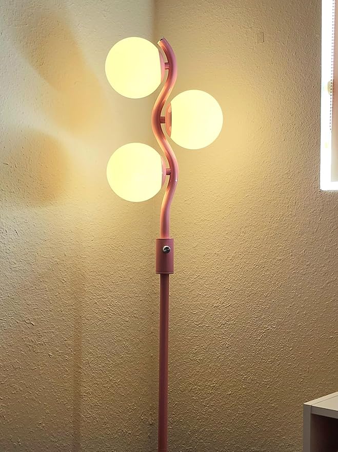 Lightdot 60IN Dimmable Pink Floor Lamp Mid Century Standing Lamps with 3Pcs 3000K Warm White Bulbs Included Dimmable Globe Modern Tall Lamp with 5Lbs Heavy Base for Bedroom/Sofa Beside/Corner Decor