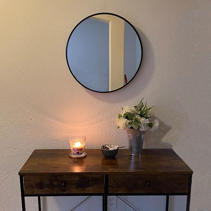Oruii Black Circle Mirror, 18 inch Round Mirror Metal Frame, Black Bathroom Mirrors for Bedroom, Bathroom, Living Room, Over Sink, Rustic, Vanity