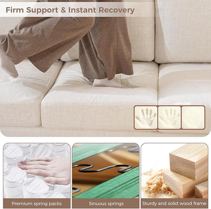 ELUCHANG 85" Modern Couches for Living Room, Natural Linen 3 Seat Sofa, Comfy Deep Seat Sofa, Spring Cushions, Removable Cover, Solid Wood Frame, Easy Assembly Loveseat for Small Space, Beige, 2PCS