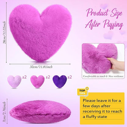 Liliful 6 Pcs Faux Rabbit Fur Heart Pillows Fluffy Heart Throw Pillows Cute Couch Cushion Soft Decorative Throw Cushion for Bed Sofa Girls Women(12 x 11 Inch,Purple Color)