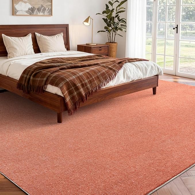 FinRèc 7x10 Washable Area Rugs for Bedroom Living Room, Low Pile Thin Rug Solid Color, Non-Slip Carpet Indoor for Home Decor (Orange/White)