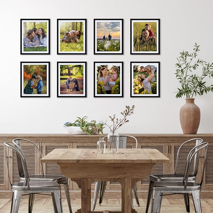 Giftgarden 8x10 Picture Frame with Mat Set of 10, 9x11 Frames Matted to 8” by 10” Photo or 9” x 11” Print without Mat, Multi Gallery Frames for Wall or Tabletop Display