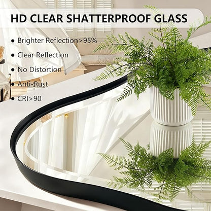 POZINO Large Irregular Beveled Mirror, 63"x31.5" Premium Asymmetrical Wall Mirror with Metal Frame, Organic Shaped Mirrors for Living Room Bedroom Hallway Entryway, Horizontal/Vertical Hanging