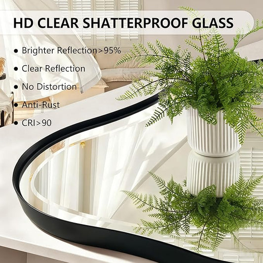 POZINO Large Irregular Beveled Mirror, 63"x31.5" Premium Asymmetrical Wall Mirror with Metal Frame, Organic Shaped Mirrors for Living Room Bedroom Hallway Entryway, Horizontal/Vertical Hanging