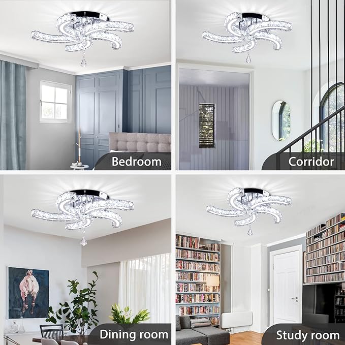 Crystal Chandelier 19.7” Crystal Ceiling Light Acrylic Modern Chandeliers 5 Arms Led Flush Mount Ceiling Light Fixture Lamp for Dining Room Living Room Bedroom Hallway (Multicolor)