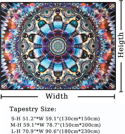 PRRPRR Blacklight Trippy Mandala Tapestry - UV Reactive Glow in the Dark Wall Hanging, Neon Psychedelic Boho Posters for Bedroom, Aesthetic Dorm Room Decor, Party Backdrop (59"x51")