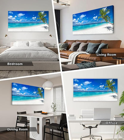 XXMWallArt FC2498 Seascape Canvas Art - Tropical Paradise Beach With White Sand and Coco Palms - Summer Beach Nature Pictures for Living Room, Bedroom, Home and Office Wall Decor