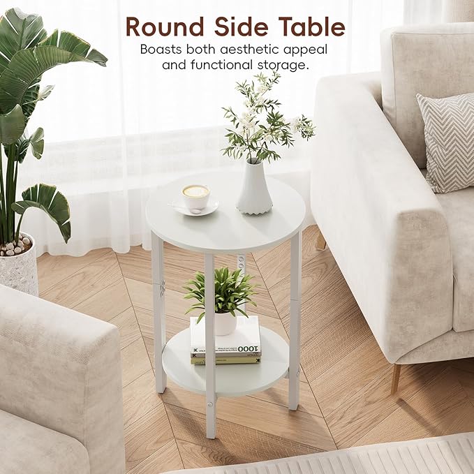 Vagusicc Side Table, Small Round End Table, Set of 2 Half Round Side Table Half Moon Tables, Circle Table Small Round Coffee Table for Living Room, Thin Accent Sofa Table Narrow Entryway Tables, White