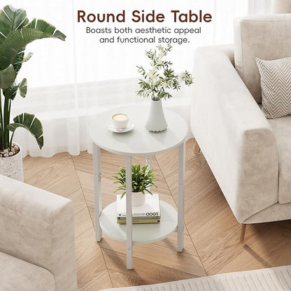 Vagusicc Side Table, Small Round End Table, Set of 2 Half Round Side Table Half Moon Tables, Circle Table Small Round Coffee Table for Living Room, Thin Accent Sofa Table Narrow Entryway Tables, White