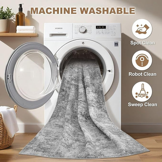 Nakagishi 5x7 Area Rugs Living Room: Washable Abstract Large Neutral Soft Rug Stain Resistant Modern Indoor Floor Non-Slip Carpet for Bedroom Nursery Kids Playroom Office Dining Room Dorm- Grey