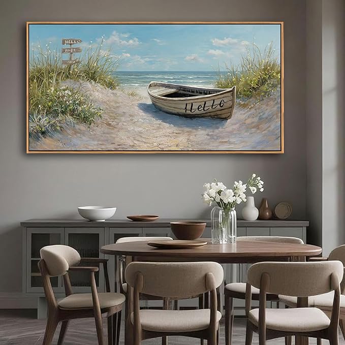 AJAZIKO Coastal Canvas Wall Art Paintings - Beach Wall Pictures for Living Room with and Ocean Themes - Boat Wall Decor and Ocean Wall Art for Home Artwork for Walls 29×58IN