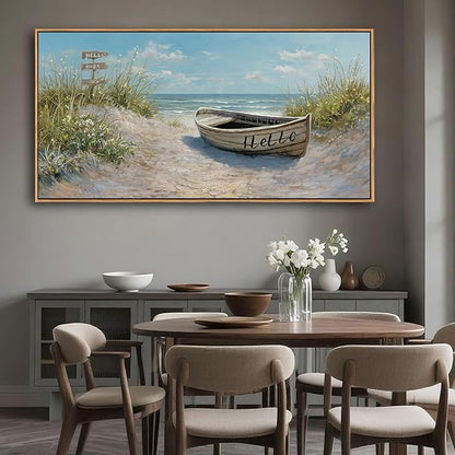 AJAZIKO Coastal Canvas Wall Art Paintings - Beach Wall Pictures for Living Room with and Ocean Themes - Boat Wall Decor and Ocean Wall Art for Home Artwork for Walls 29×58IN