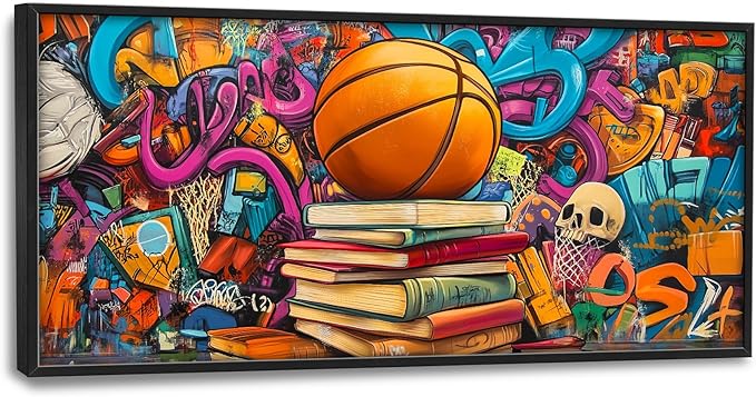 Banksy Basketball Book Large Wall Art for Living Room Abstract Graffiti Sports Framed Canvas Decor Street Prints Painting Pictures Extra Large Artwork for Gym Bedroom Home Office Classroom 30"x60"