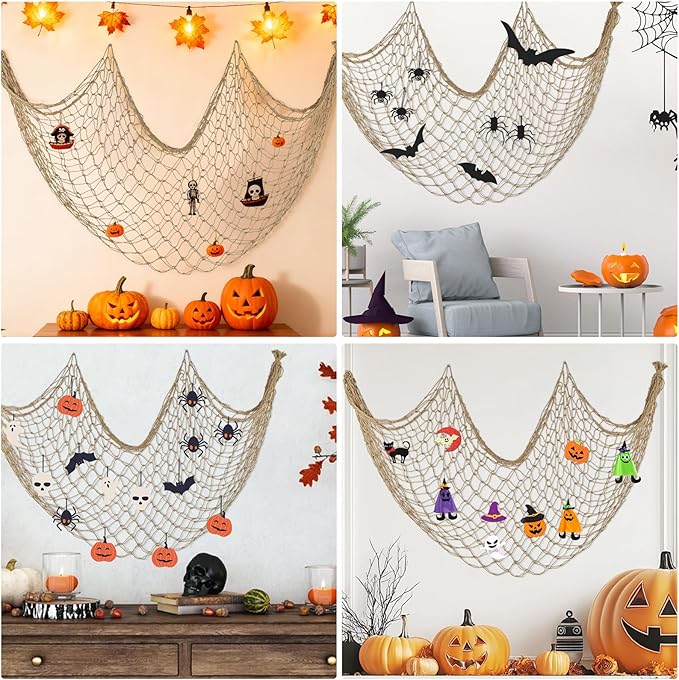 Decorative Fishing Net 2 Pack, 5x10 ft Large Caramel Fish Net Decor for Wall, Photo Display, Nautical Mermaid Pirate Ocean Themed Beach Hawaii Under the Sea Party Decorations